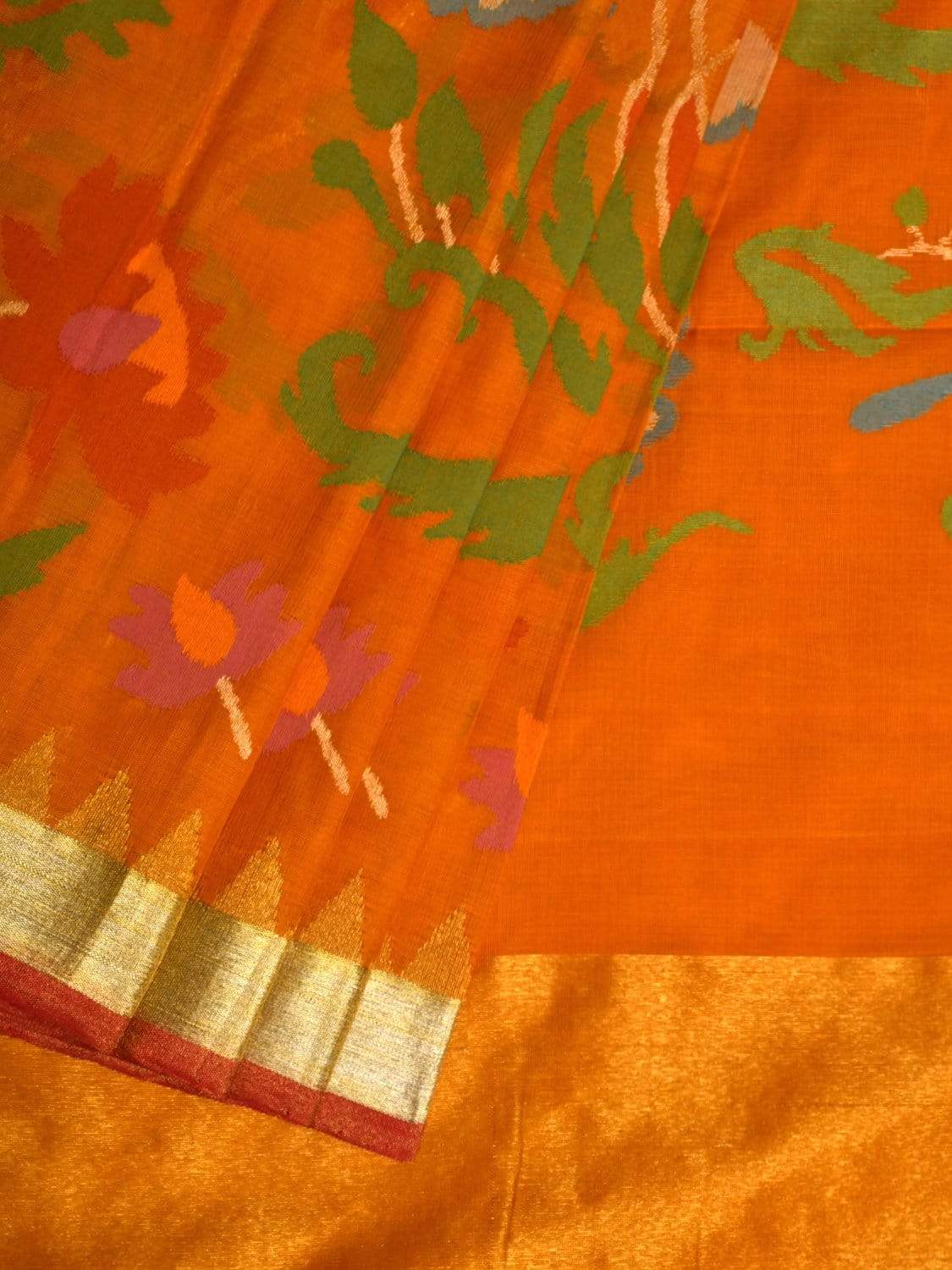 Orange Khadi Cotton Handloom Saree with All Over Design kh0515