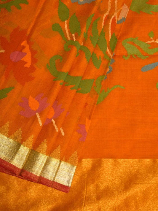 Orange Khadi Cotton Handloom Saree with All Over Design kh0515