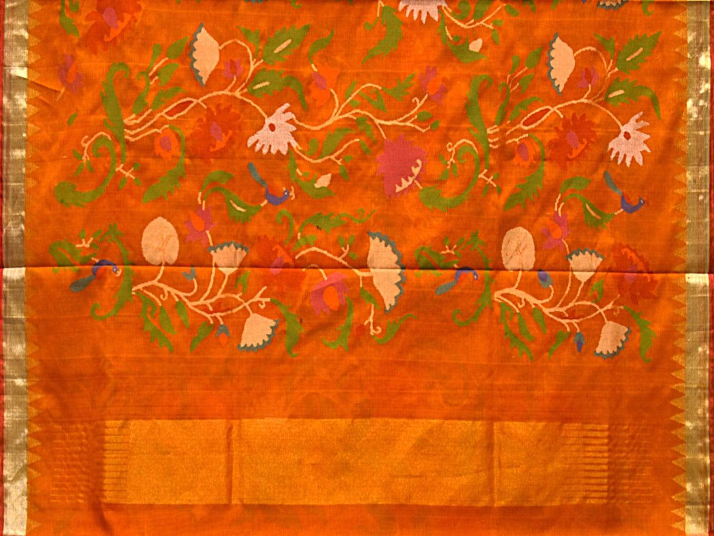 Orange Khadi Cotton Handloom Saree with All Over Design kh0515