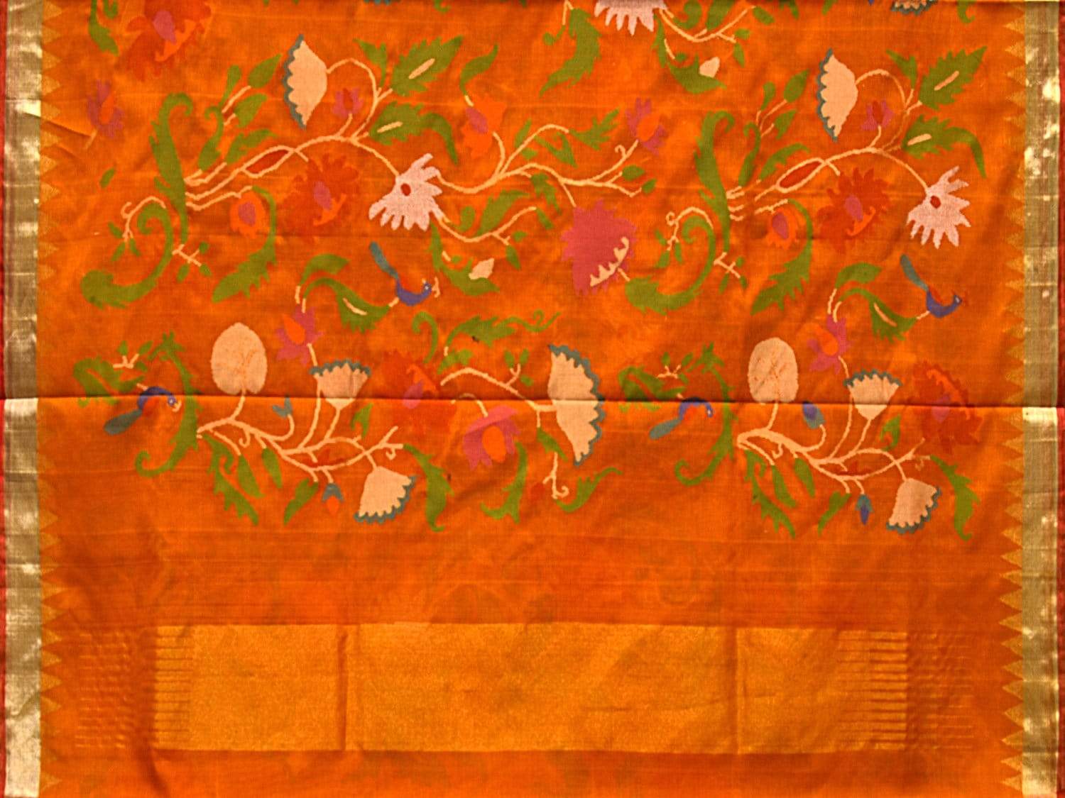 Orange Khadi Cotton Handloom Saree with All Over Design kh0515