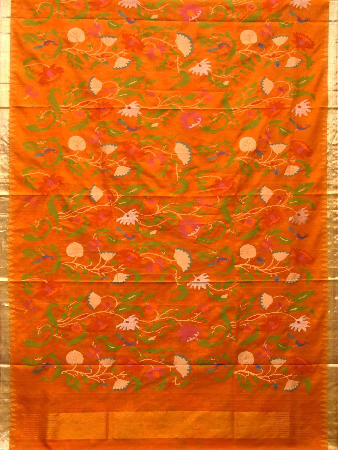 Orange Khadi Cotton Handloom Saree with All Over Design kh0515