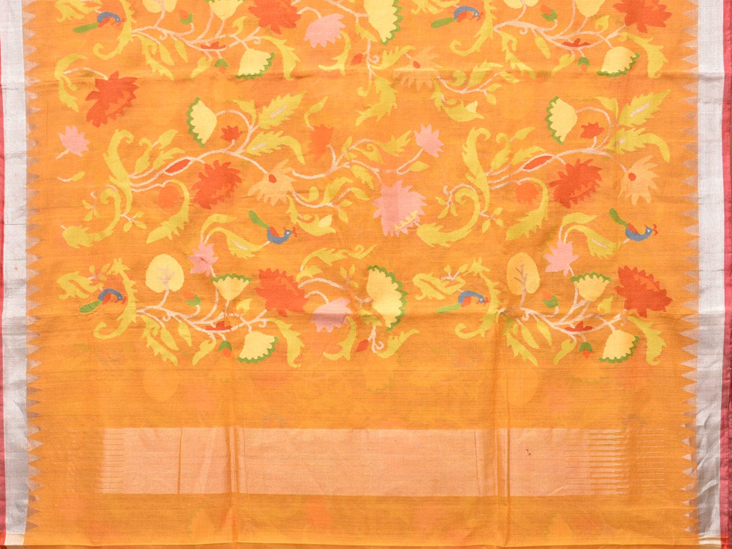 Orange Khadi Cotton Handloom Saree with All Over Lotus Flower Design kh0616