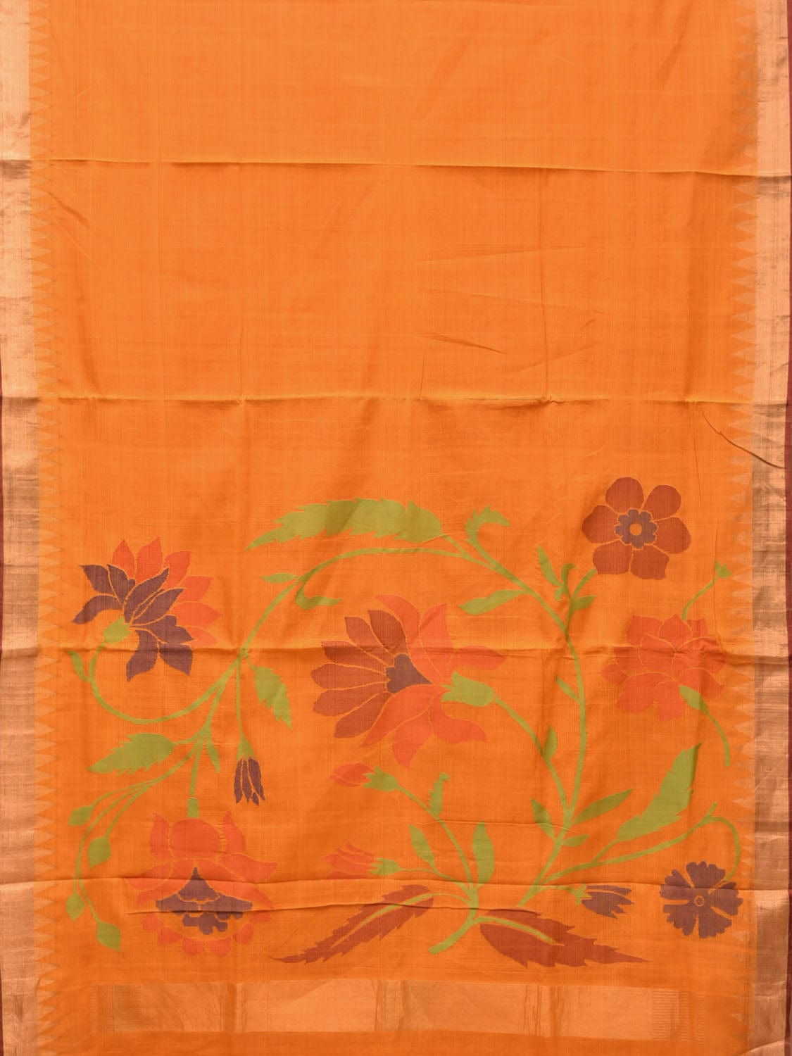 Orange Khadi Cotton Handloom Saree with Big Lotus Pallu Design kh0619