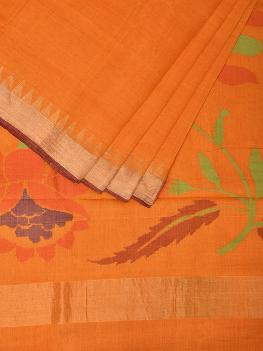 Orange Khadi Cotton Handloom Saree with Big Lotus Pallu Design kh0619