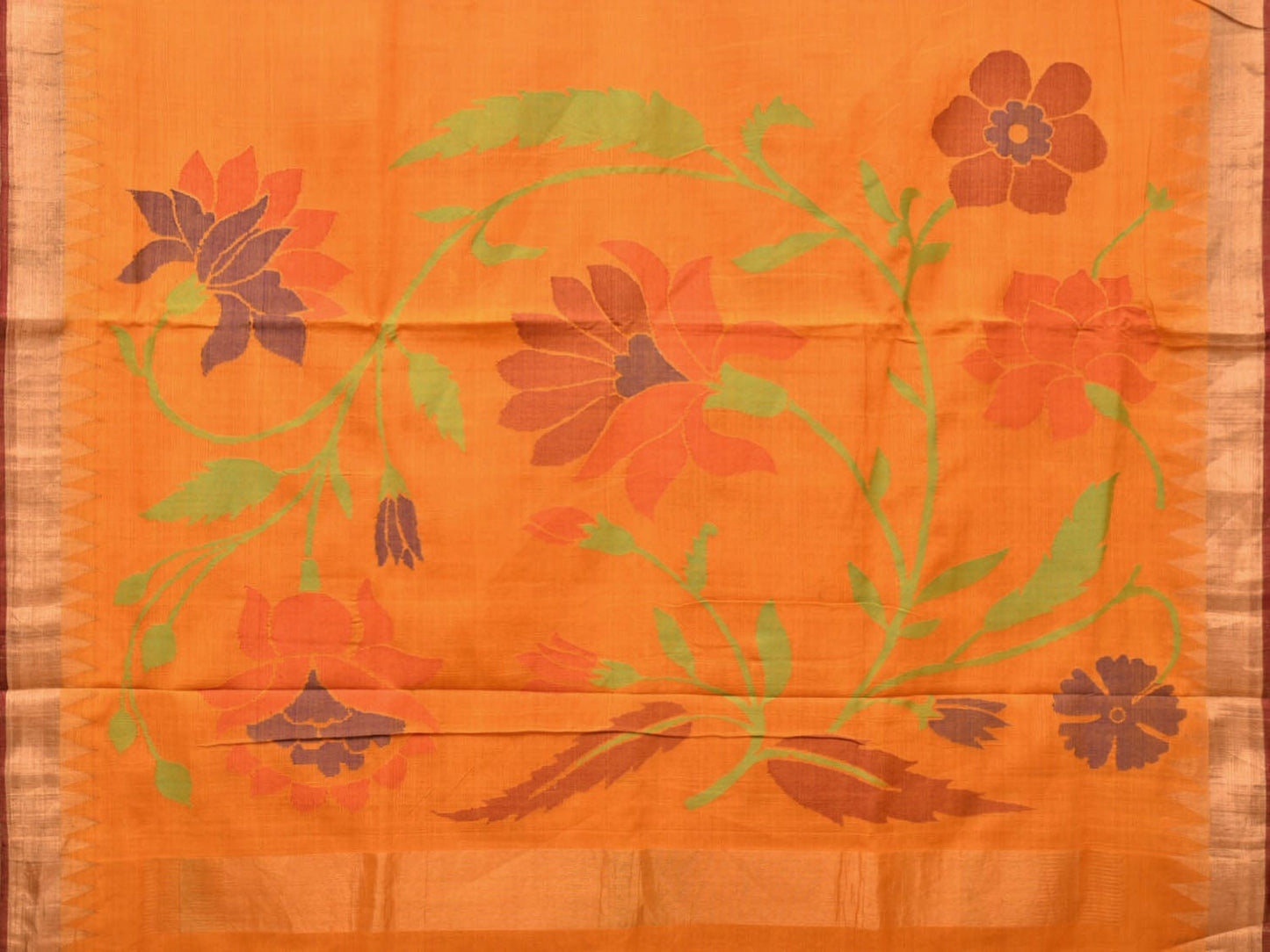 Orange Khadi Cotton Handloom Saree with Big Lotus Pallu Design kh0619