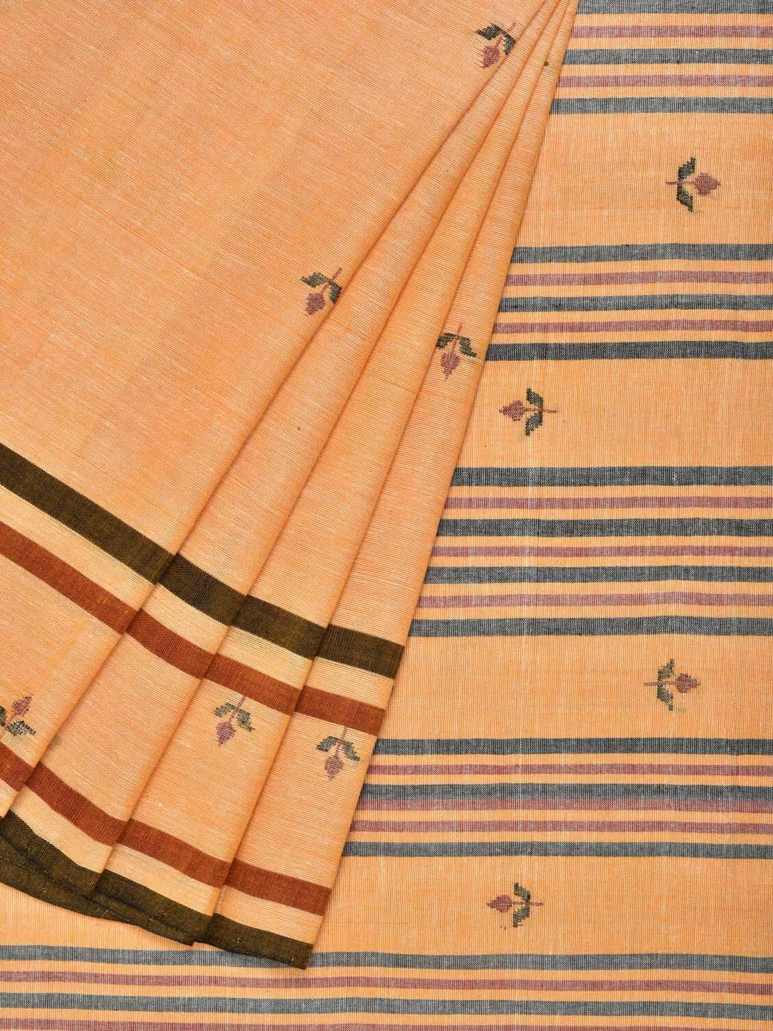 Orange Khadi Cotton Handloom Saree with Jamdani Buta Design kh0450