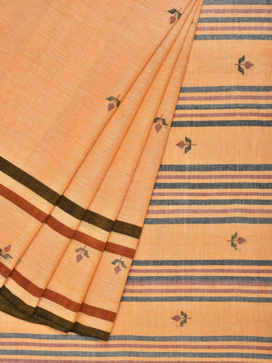 Orange Khadi Cotton Handloom Saree with Jamdani Buta Design kh0450