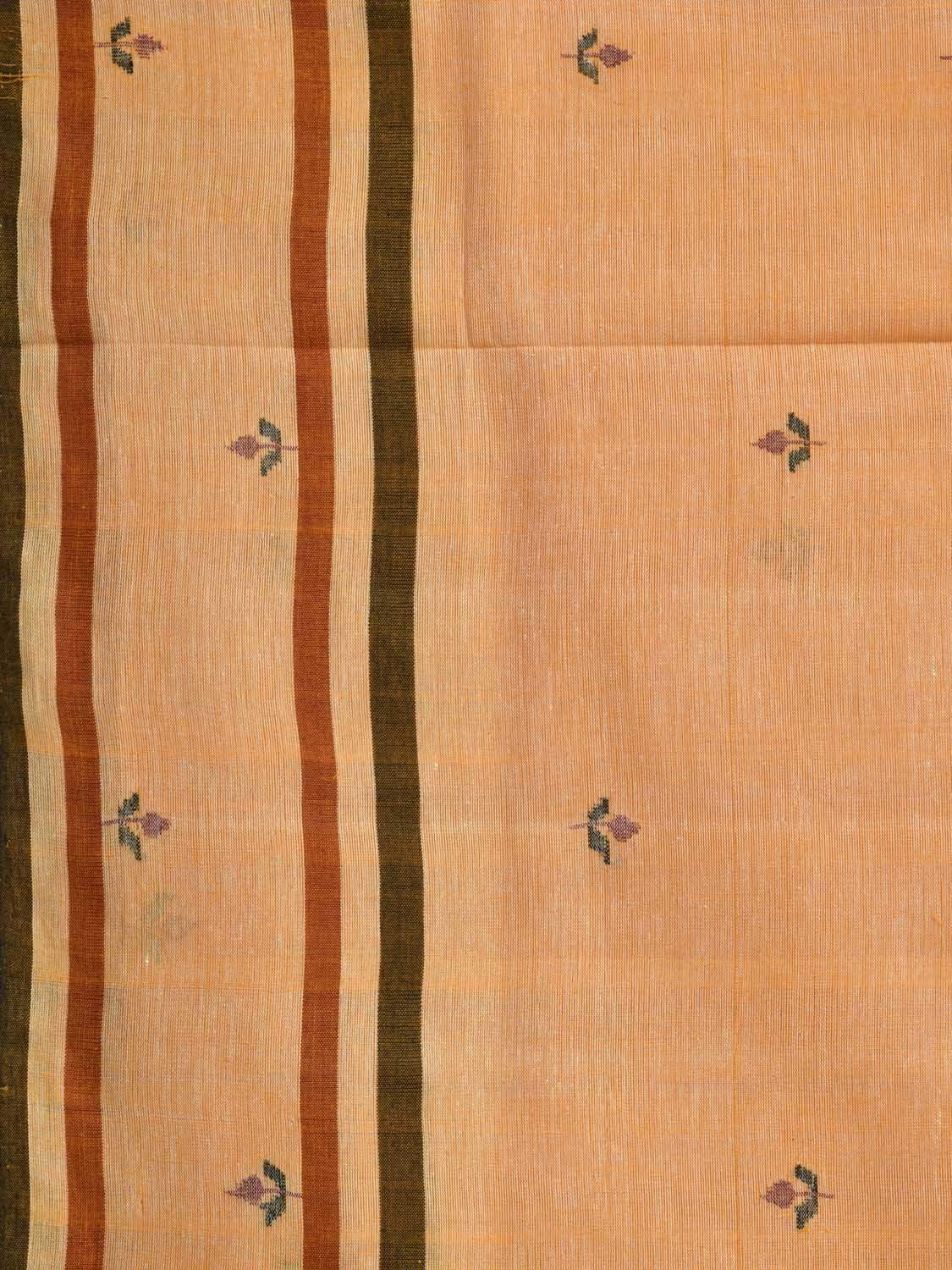 Orange Khadi Cotton Handloom Saree with Jamdani Buta Design kh0450