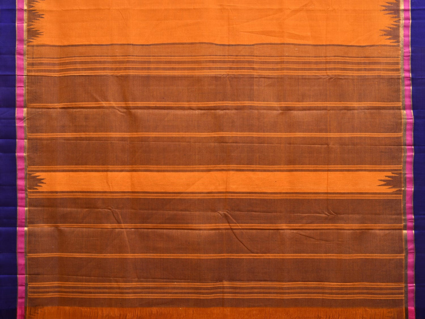 Orange Khadi Cotton Handloom Saree with Temple Border Design kh0674