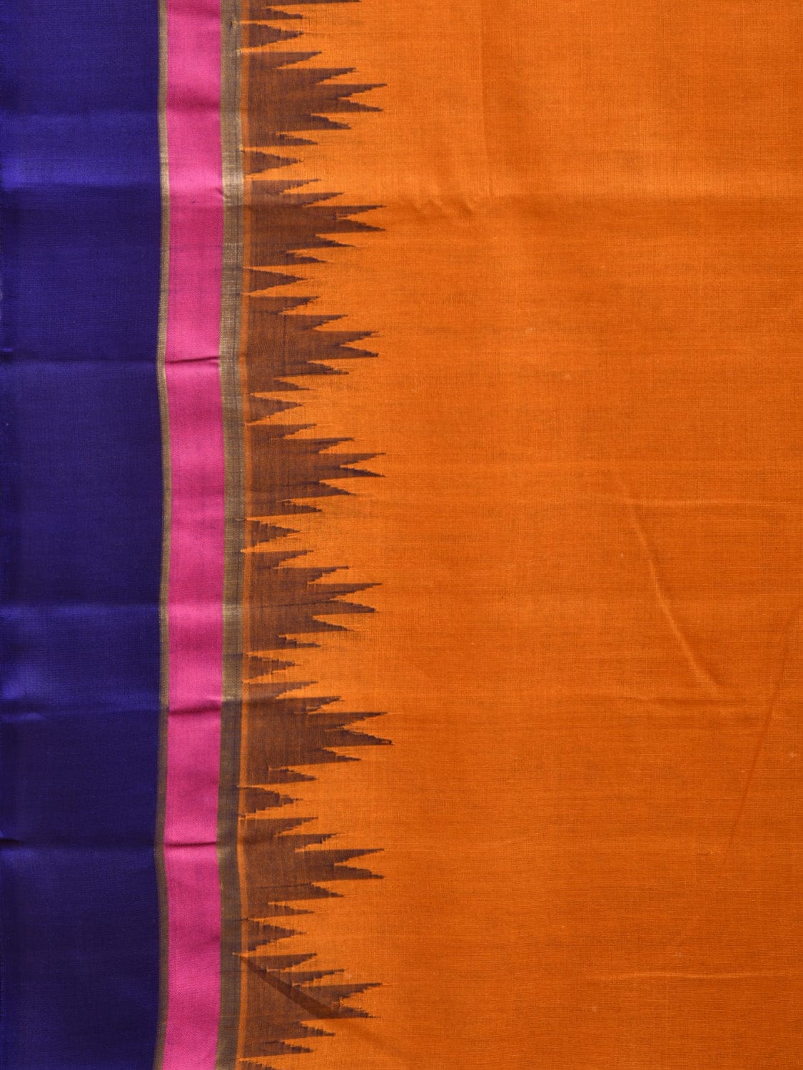 Orange Khadi Cotton Handloom Saree with Temple Border Design kh0674