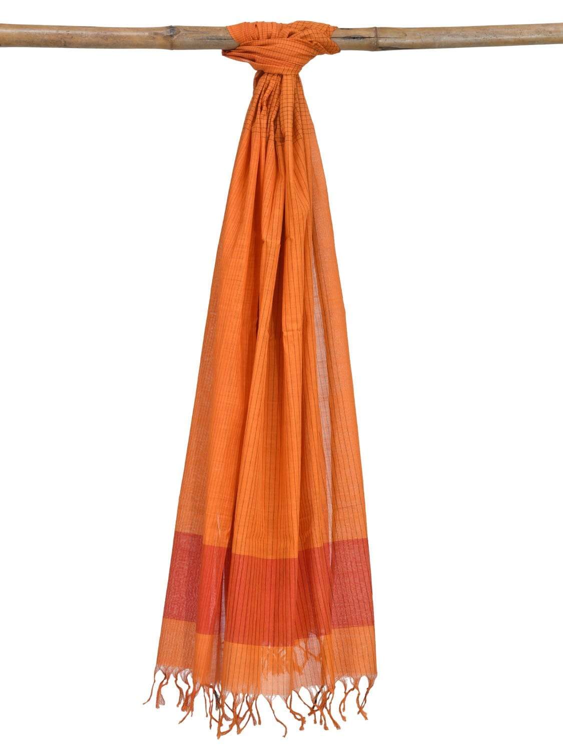 Orange Mangalgiri Cotton Handloom Dupatta with Strips Design ds1852