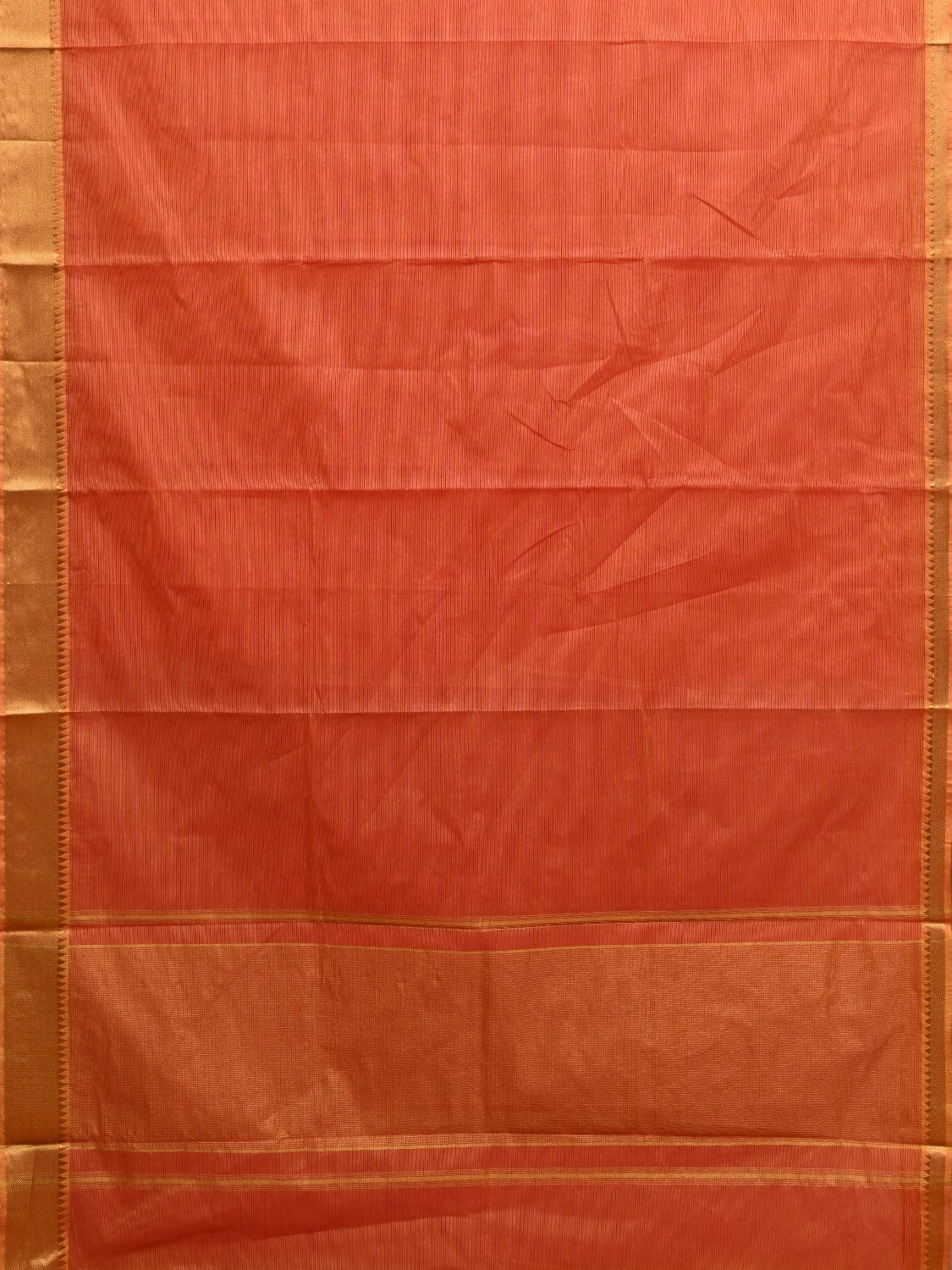 Orange Mangalgiri Cotton Handloom Saree with Strips Design mn0065