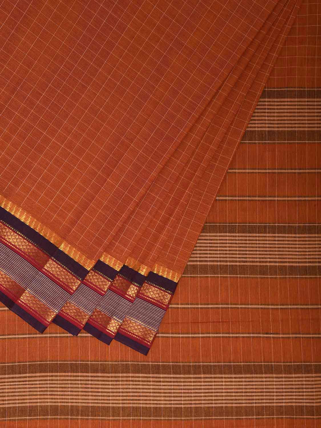 Orange Narayanpet 80s Cotton Handloom Saree with Ikat Weave Design No Blouse np1132