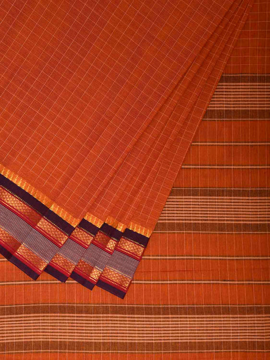 Orange Narayanpet 80s Cotton Handloom Saree with Ikat Weave Design No Blouse np1132