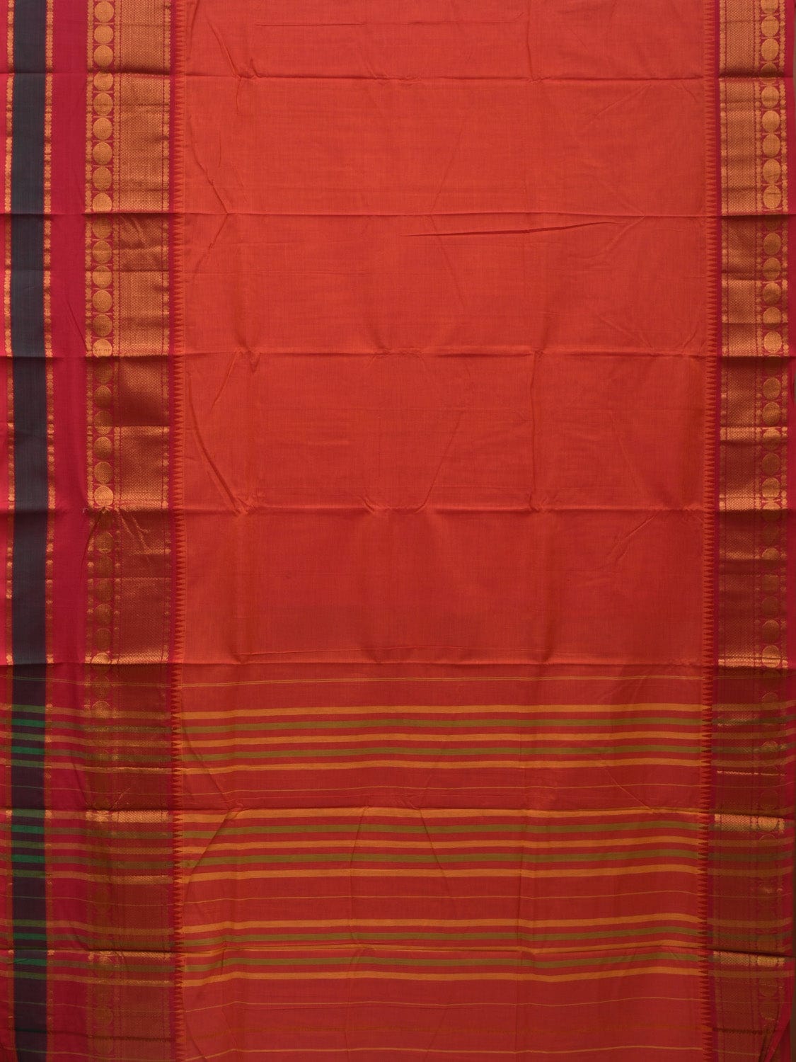 Orange Narayanpet Cotton Handloom Plain Saree with Big Border Design No Blouse np0634