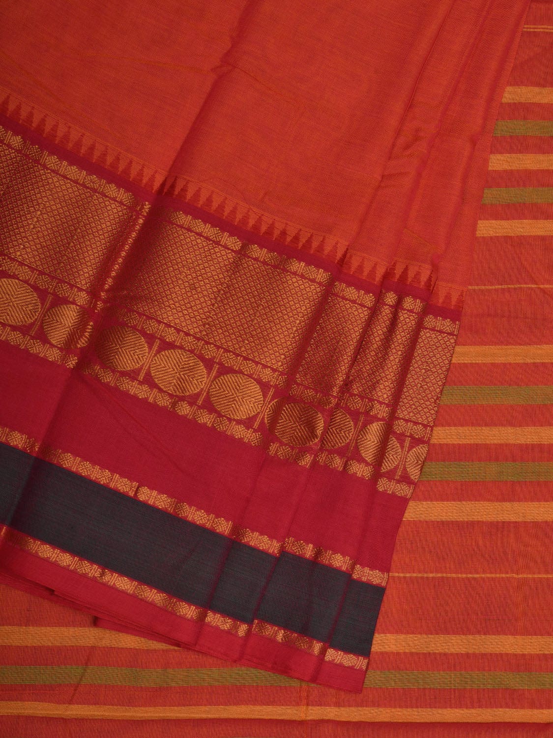 Orange Narayanpet Cotton Handloom Plain Saree with Big Border Design No Blouse np0634