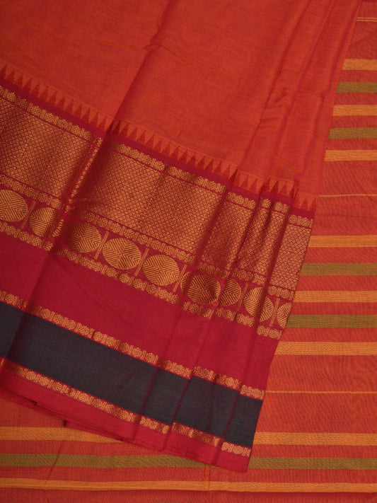 Orange Narayanpet Cotton Handloom Plain Saree with Big Border Design No Blouse np0634