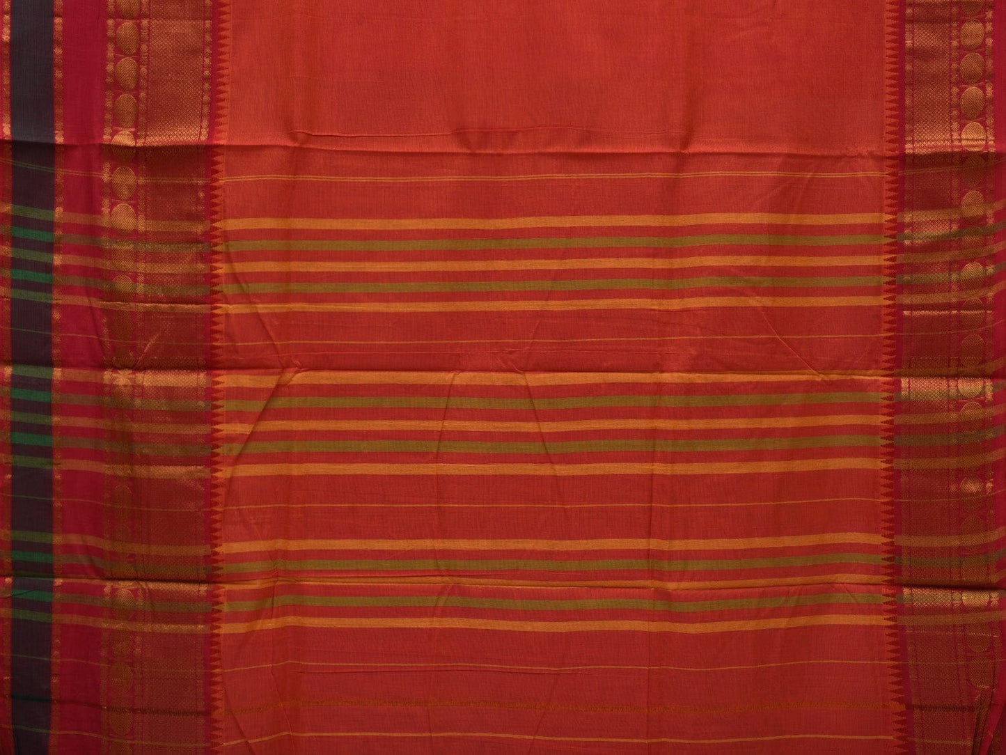 Orange Narayanpet Cotton Handloom Plain Saree with Big Border Design No Blouse np0634