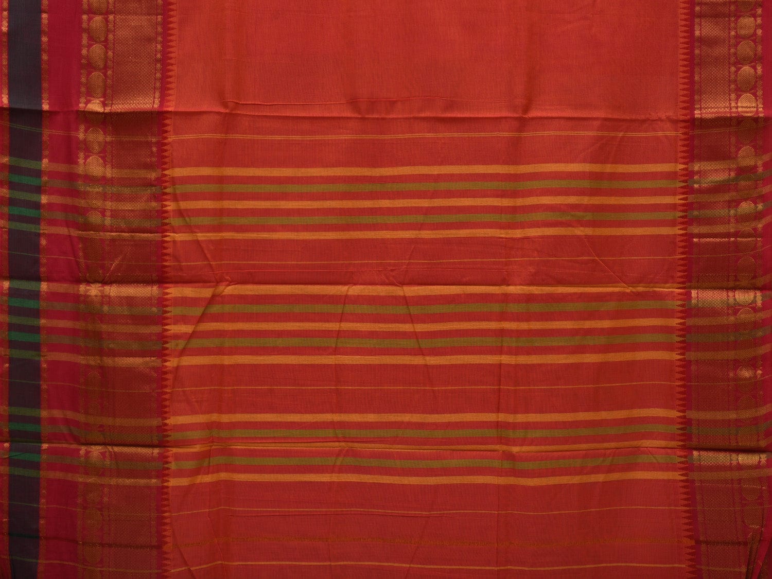 Orange Narayanpet Cotton Handloom Plain Saree with Big Border Design No Blouse np0634