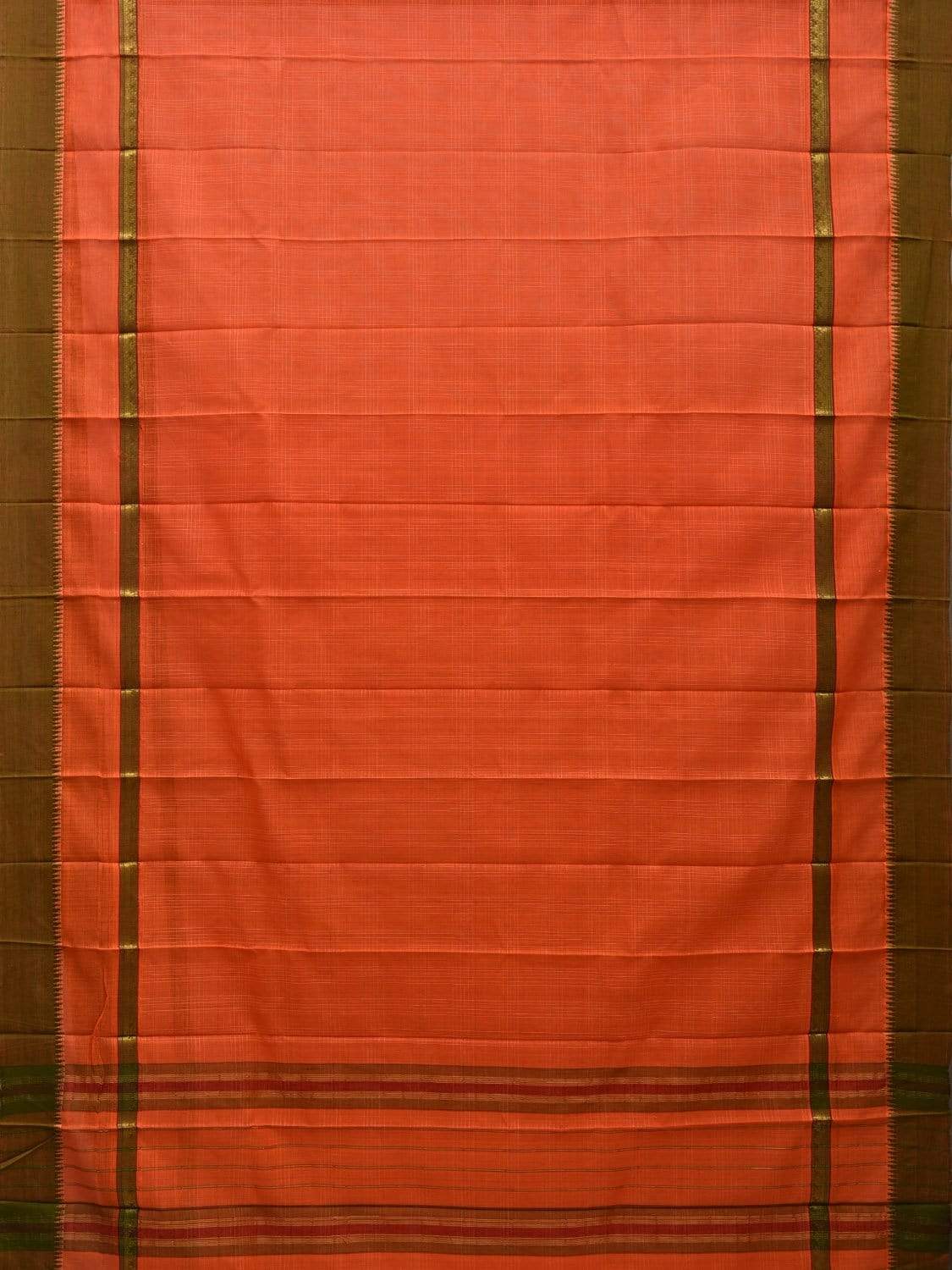 Orange Narayanpet Cotton Handloom Saree with Checks Design No Blouse np0478