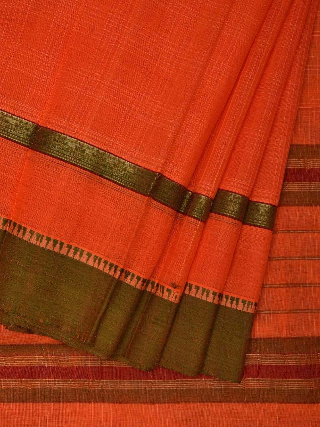 Orange Narayanpet Cotton Handloom Saree with Checks Design No Blouse np0478
