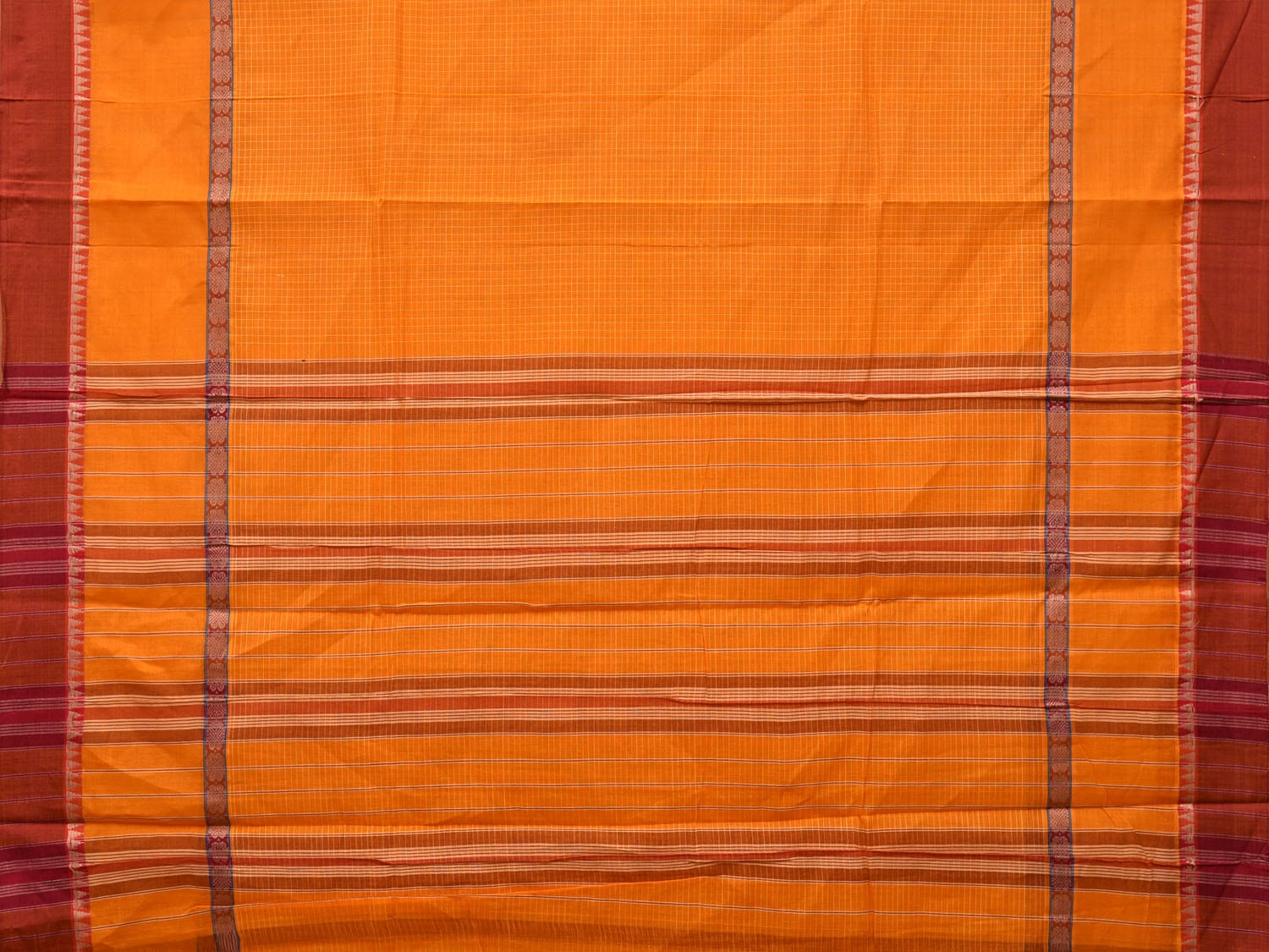 Orange Narayanpet Cotton Handloom Saree with Checks Design No Blouse np0659