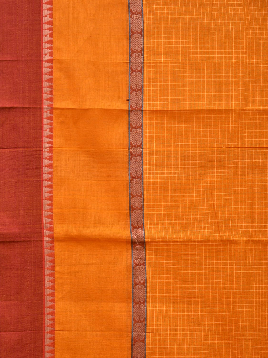 Orange Narayanpet Cotton Handloom Saree with Checks Design No Blouse np0659