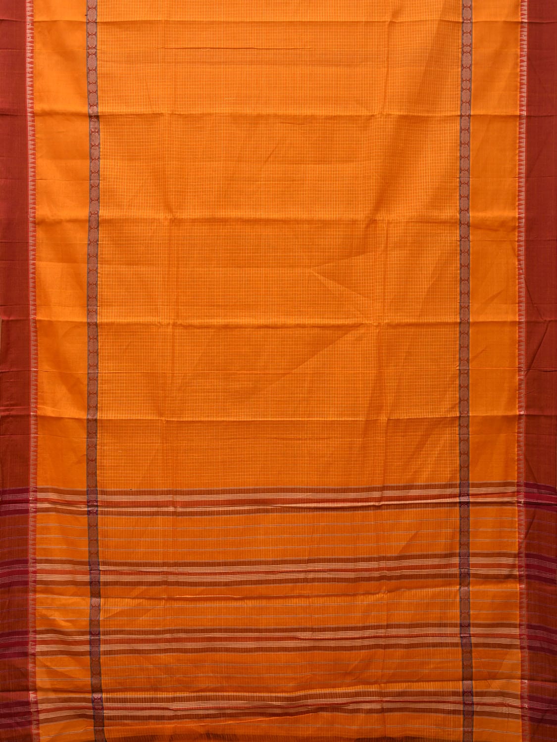 Orange Narayanpet Cotton Handloom Saree with Checks Design No Blouse np0659
