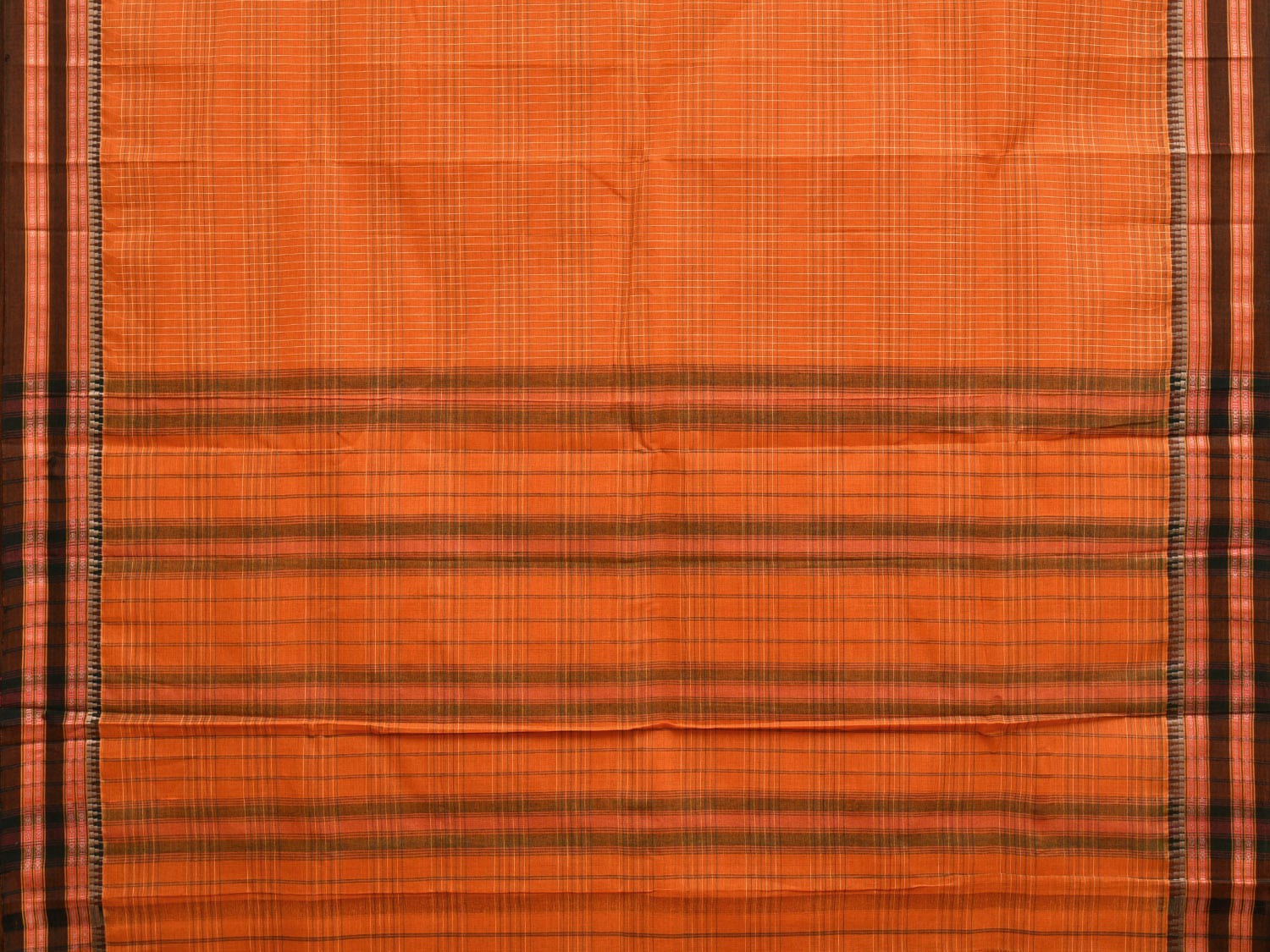 Orange Narayanpet Cotton Handloom Saree with Checks Design No Blouse np0867