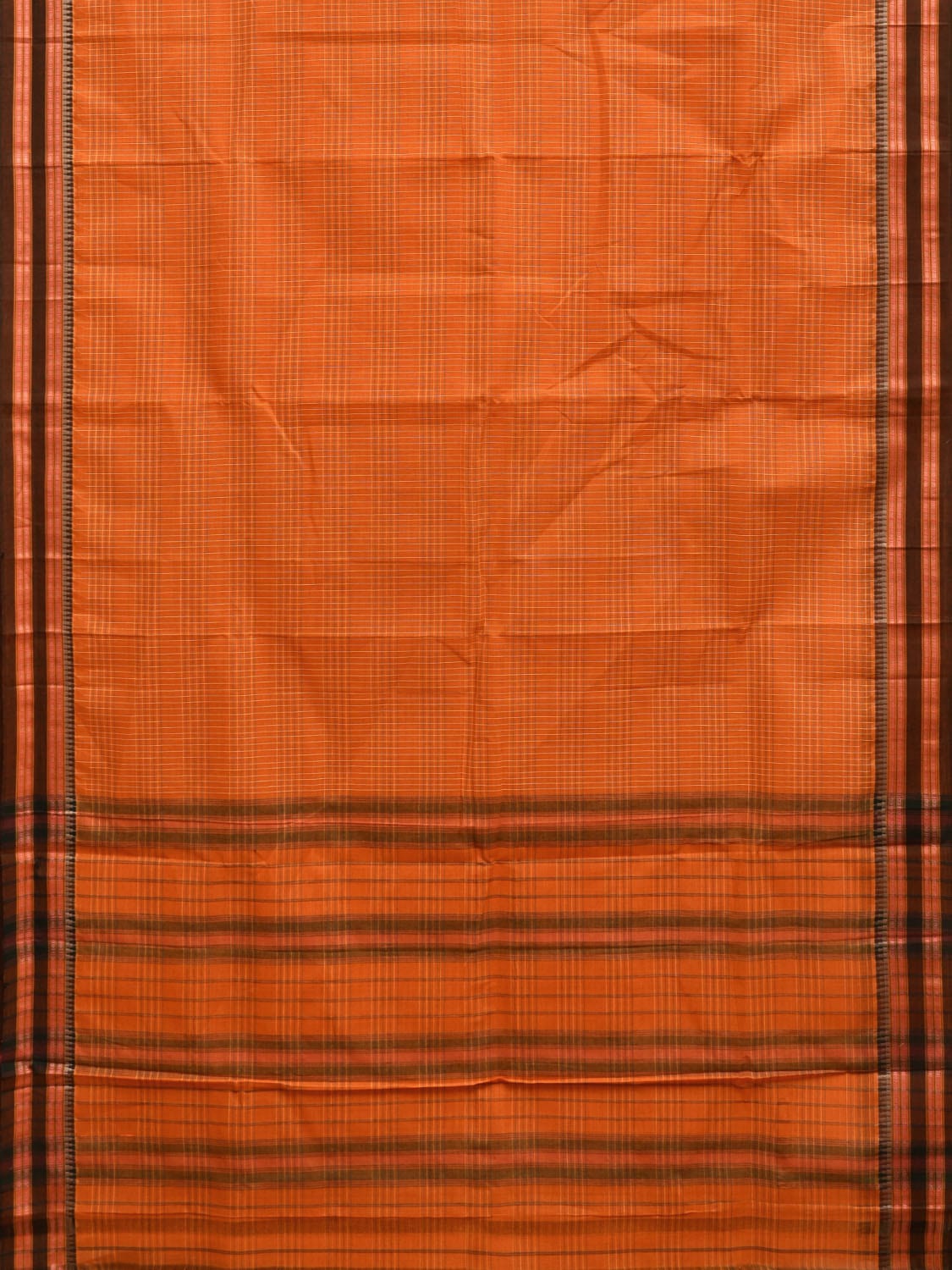 Orange Narayanpet Cotton Handloom Saree with Checks Design No Blouse np0867