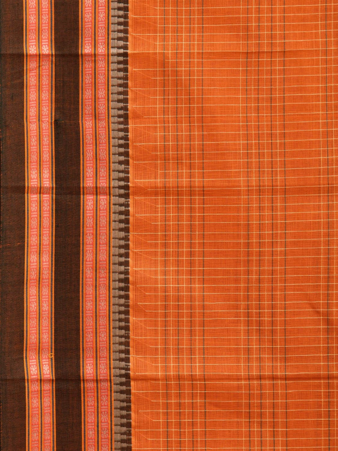 Orange Narayanpet Cotton Handloom Saree with Checks Design No Blouse np0867