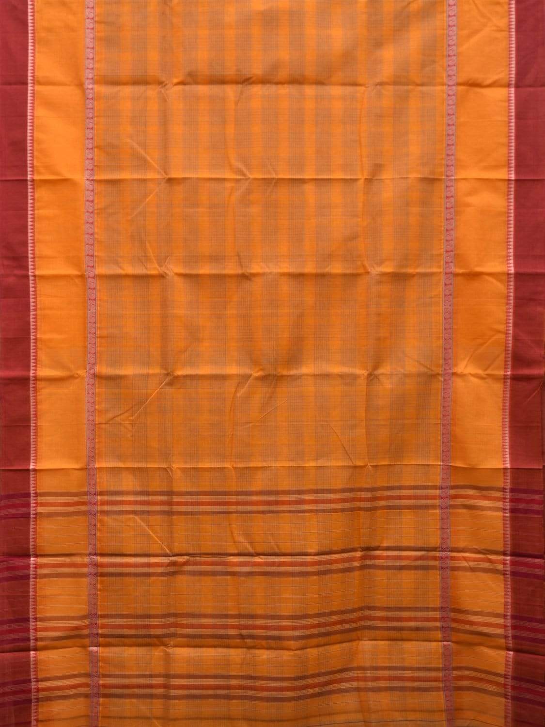 Orange Narayanpet Cotton Handloom Saree with Checks Design np0450