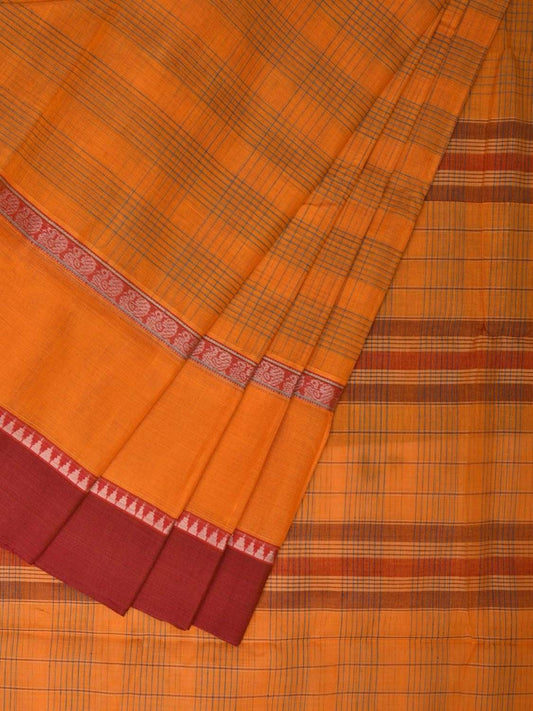 Orange Narayanpet Cotton Handloom Saree with Checks Design np0450