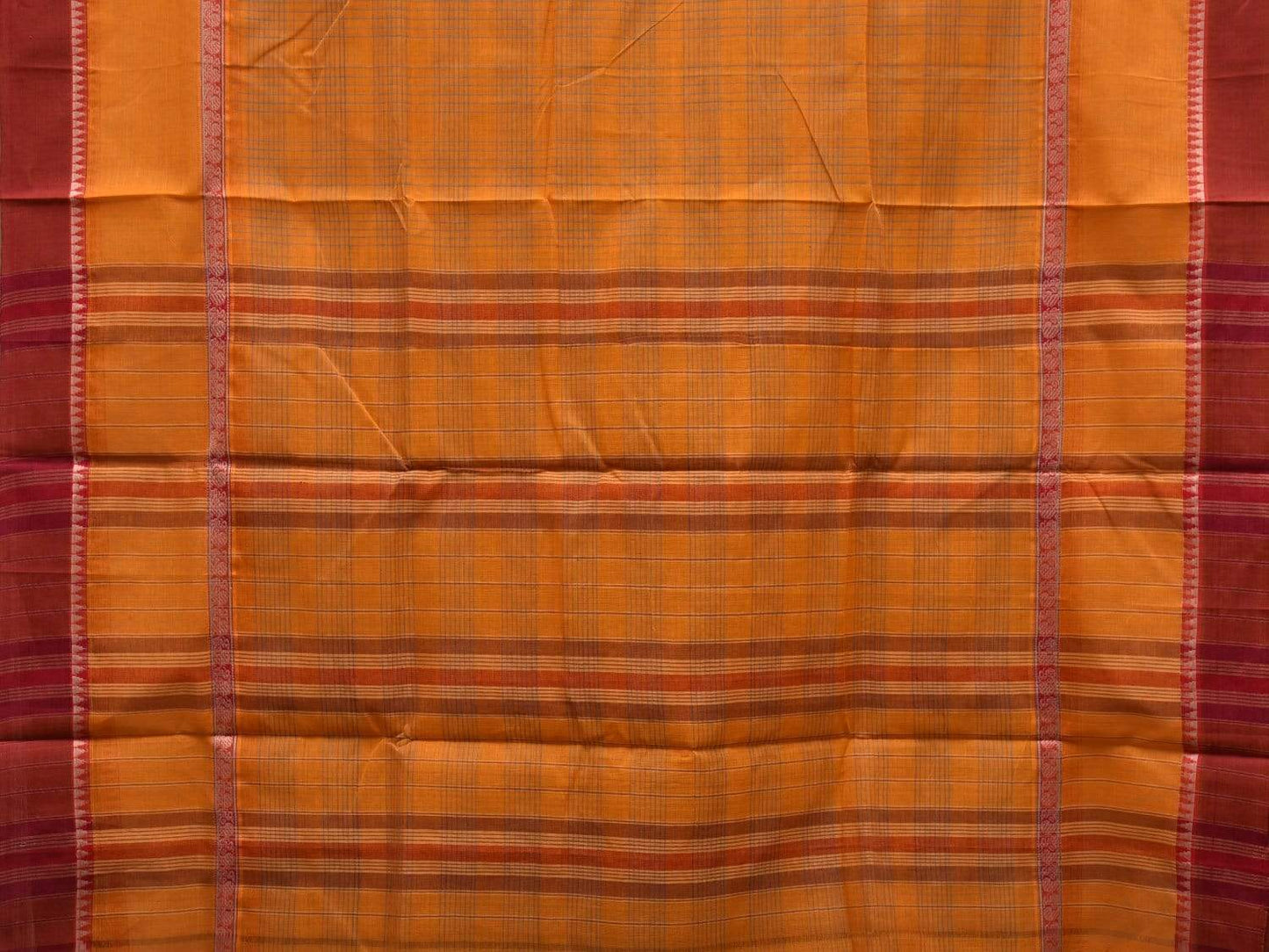 Orange Narayanpet Cotton Handloom Saree with Checks Design np0450