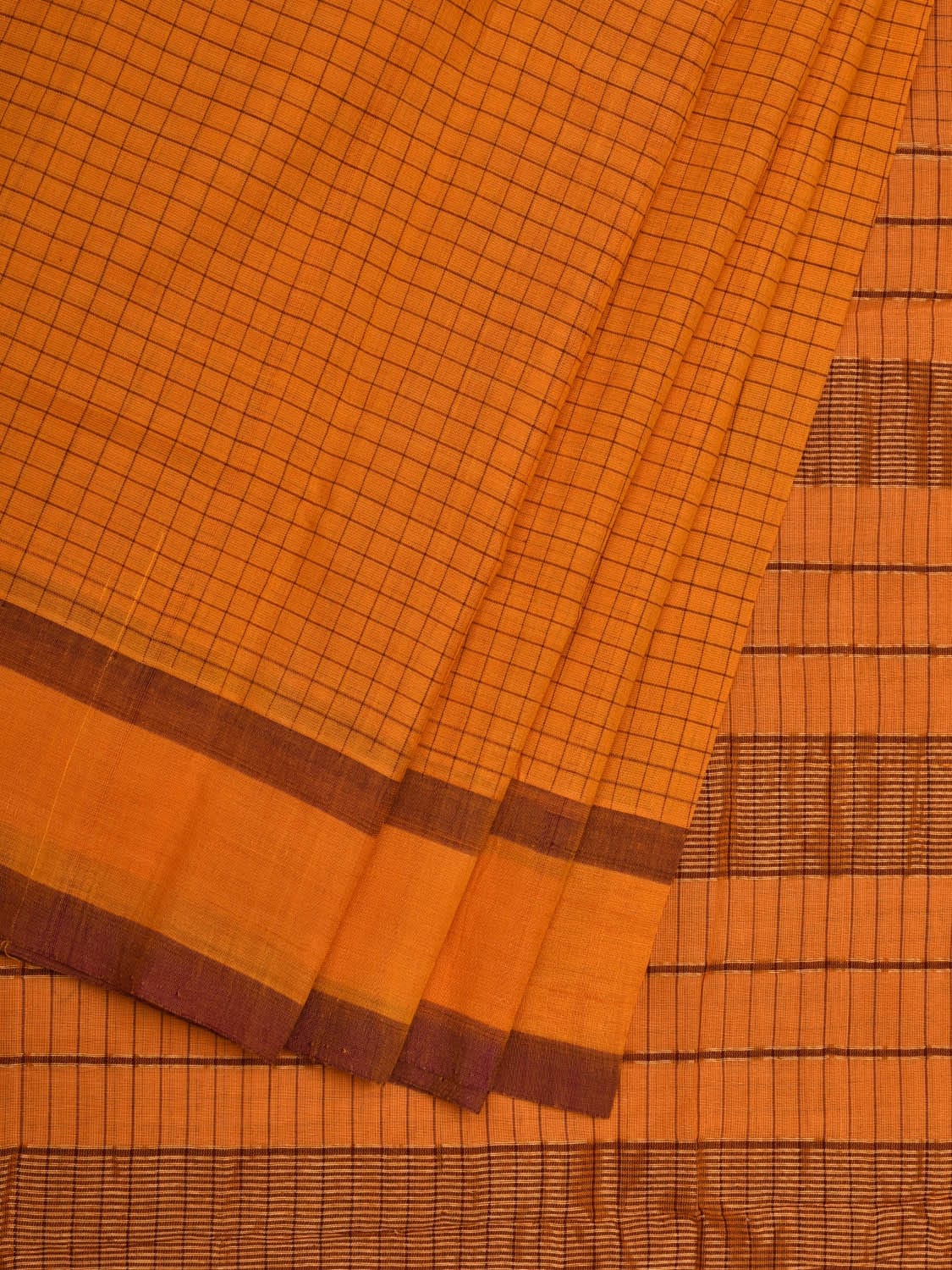 Orange Narayanpet Cotton Handloom Saree with Checks Design np0570