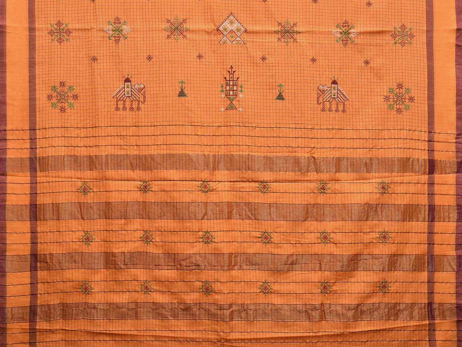 Orange Narayanpet Cotton Handloom Saree with Kasuti Work Design No Blouse o0580