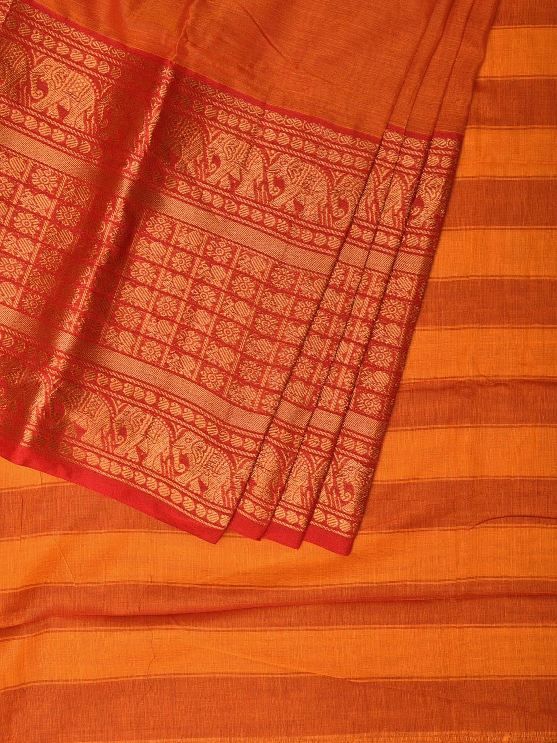 Orange Narayanpet Cotton Handloom Saree with One Side Big Border No Blouse np0743