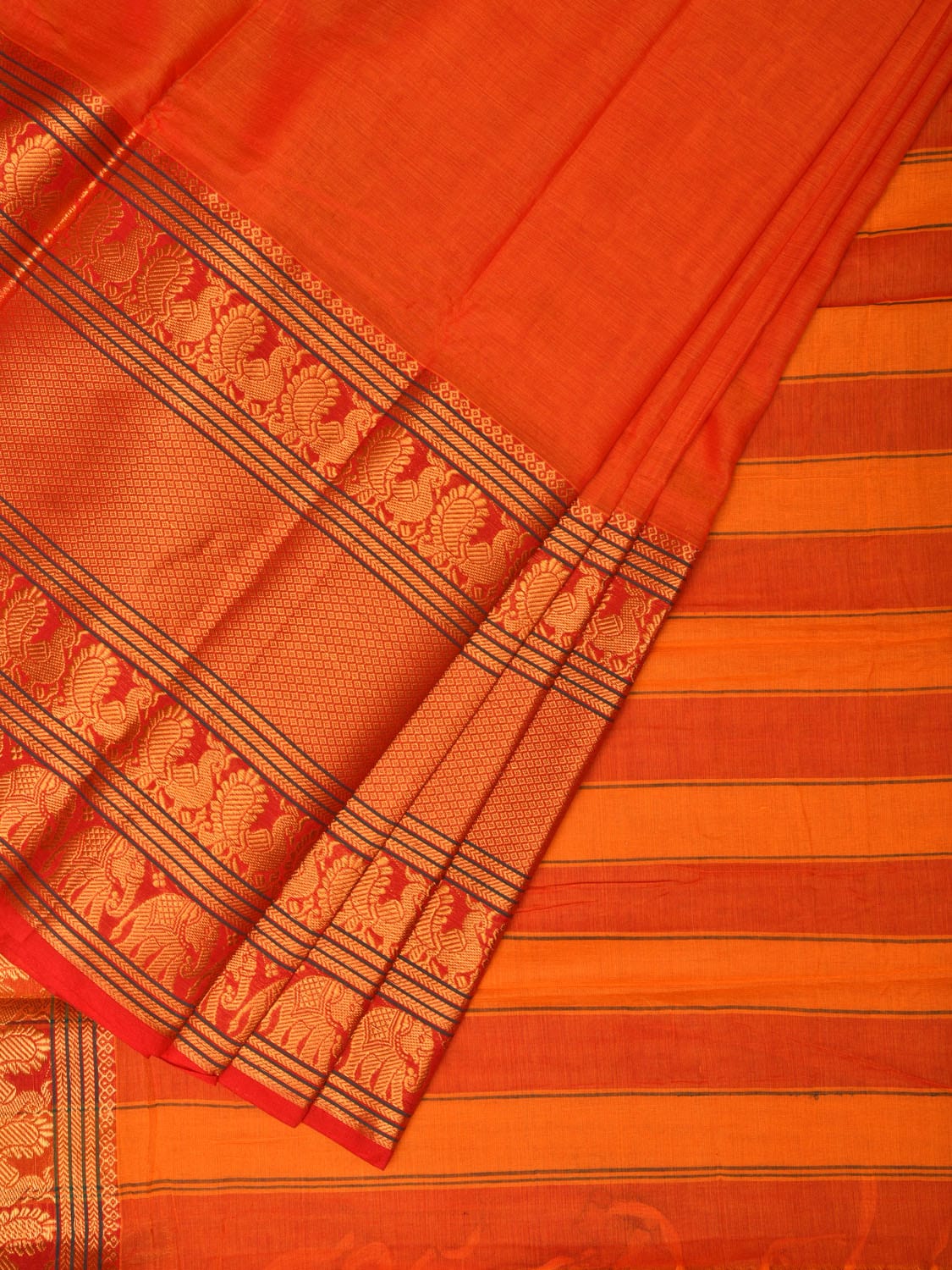 Orange Narayanpet Cotton Handloom Saree with One Side Big Zari Border Design np0733