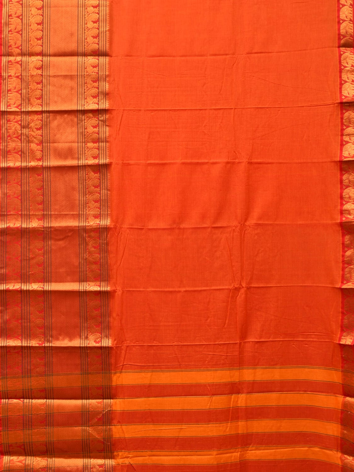Orange Narayanpet Cotton Handloom Saree with One Side Big Zari Border Design np0733