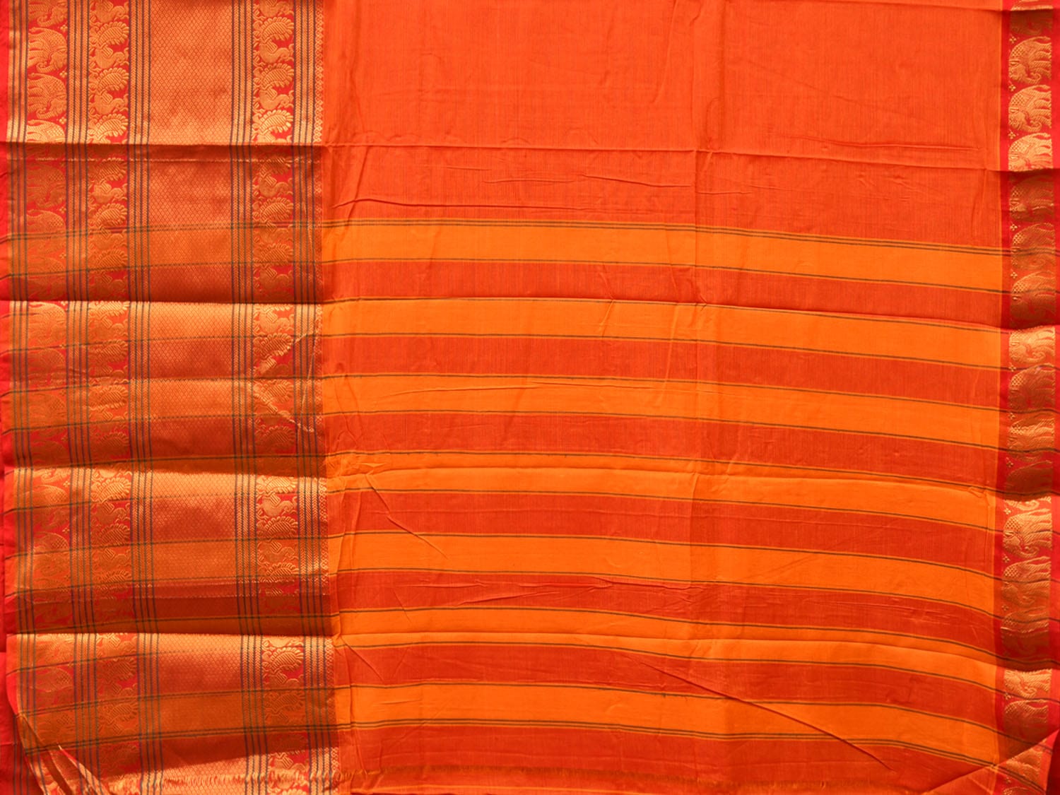 Orange Narayanpet Cotton Handloom Saree with One Side Big Zari Border Design np0733