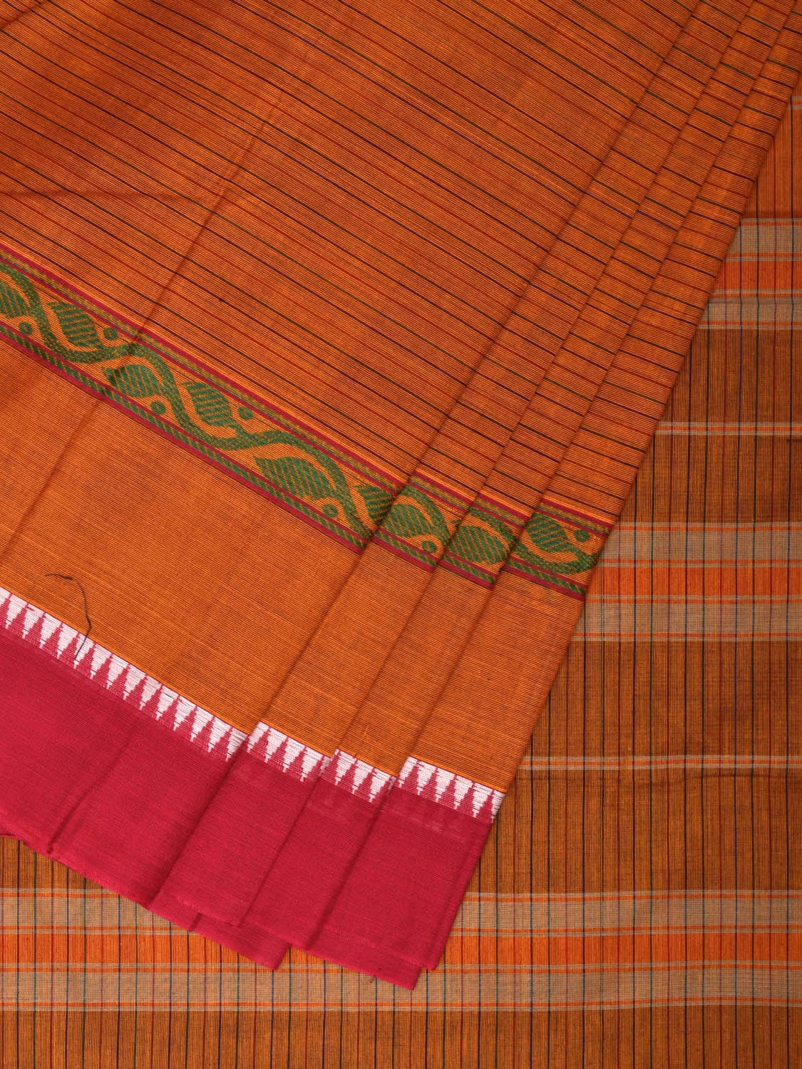 Orange Narayanpet Cotton Handloom Saree with Strips and Big Border Design No Blouse np0862