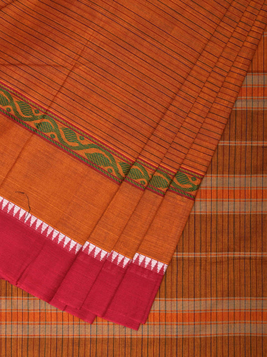 Orange Narayanpet Cotton Handloom Saree with Strips and Big Border Design No Blouse np0862