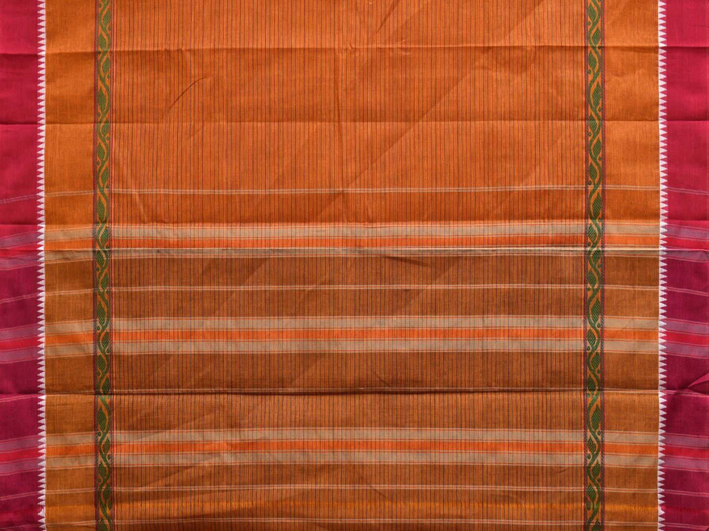 Orange Narayanpet Cotton Handloom Saree with Strips and Big Border Design No Blouse np0862