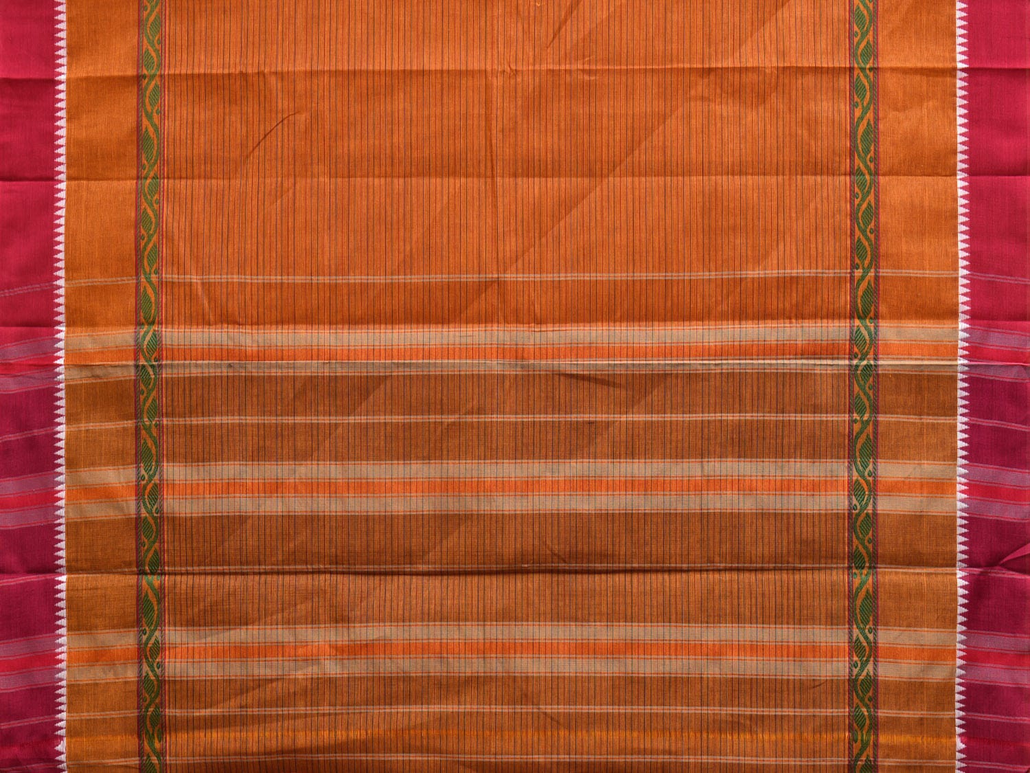 Orange Narayanpet Cotton Handloom Saree with Strips and Big Border Design No Blouse np0862