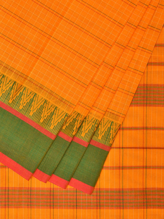 Orange Narayanpet Cotton Handloom Saree with Strips Design No Blouse np0749