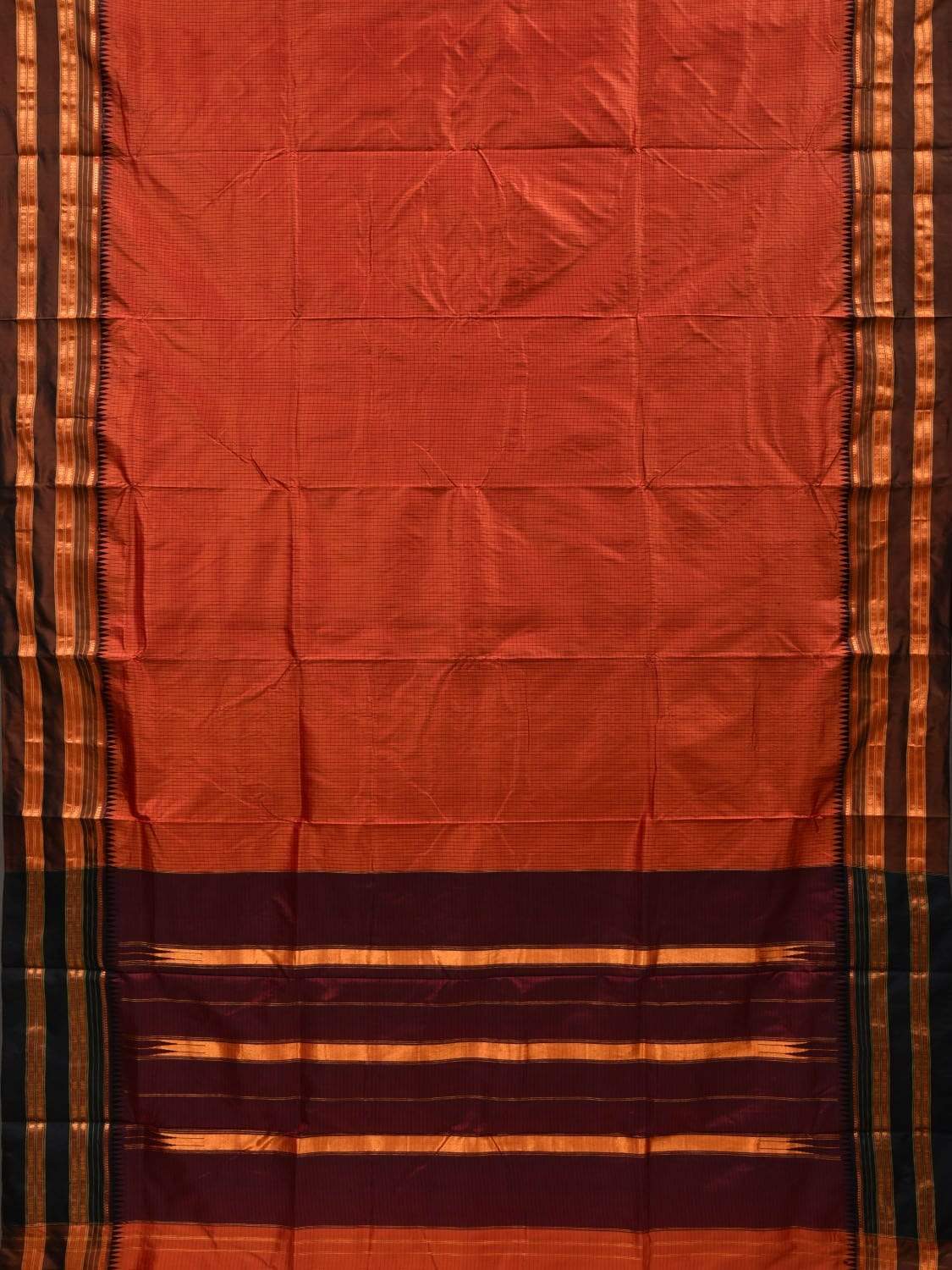 Orange Narayanpet Silk Handloom Saree with Checks Design No Blouse np0466