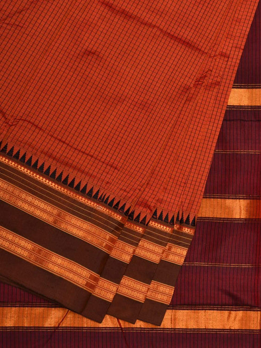 Orange Narayanpet Silk Handloom Saree with Checks Design No Blouse np0466