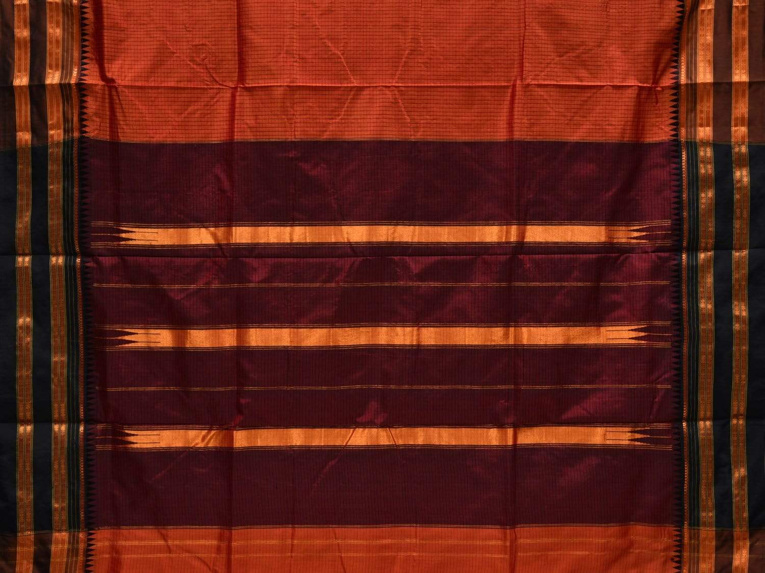 Orange Narayanpet Silk Handloom Saree with Checks Design No Blouse np0466