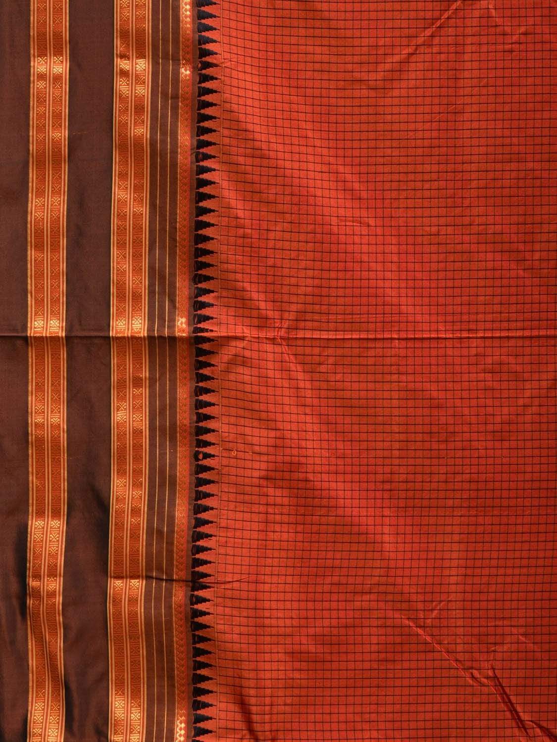 Orange Narayanpet Silk Handloom Saree with Checks Design No Blouse np0466