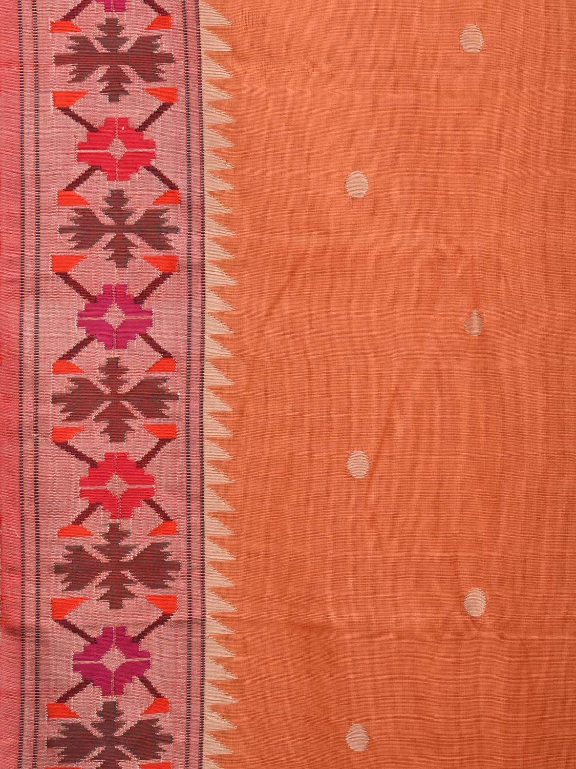 Orange Paithani Cotton Handloom Saree with Aakruti Border Design p0364
